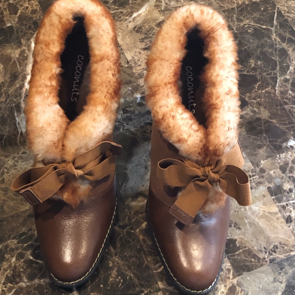Coconuts Fur Brown Suede Heel